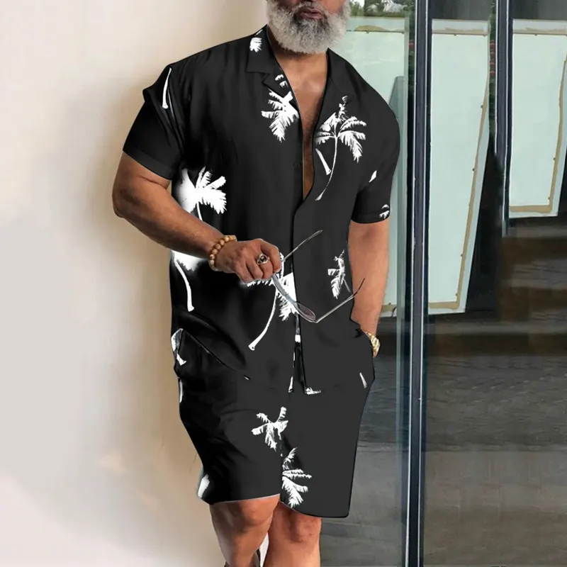 Men's Tropical Palm Shirt and Shorts Set