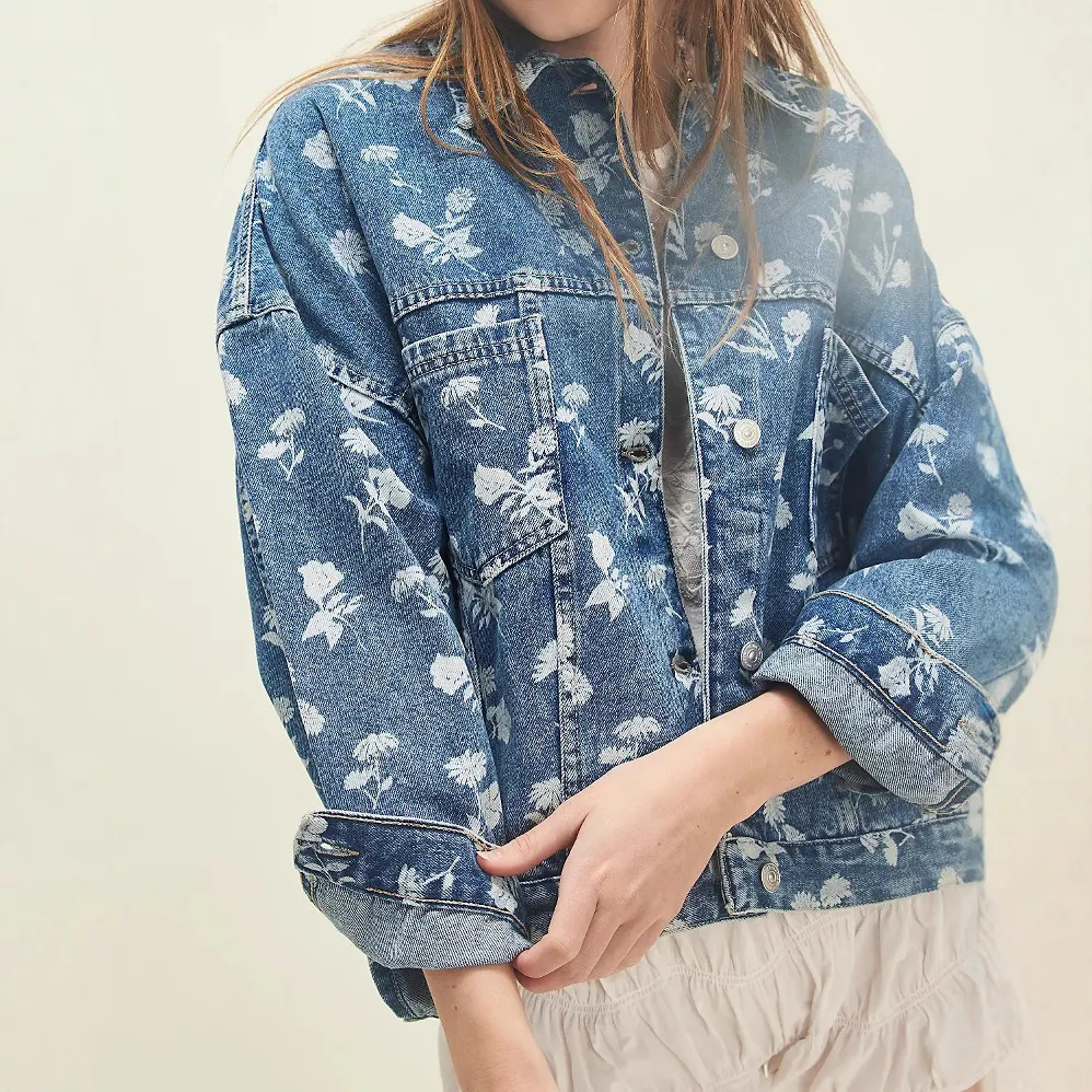 Floral Print Oversized Denim Jacket