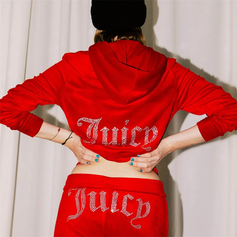 Velvet Rhinestone Two-Piece Leisure Set