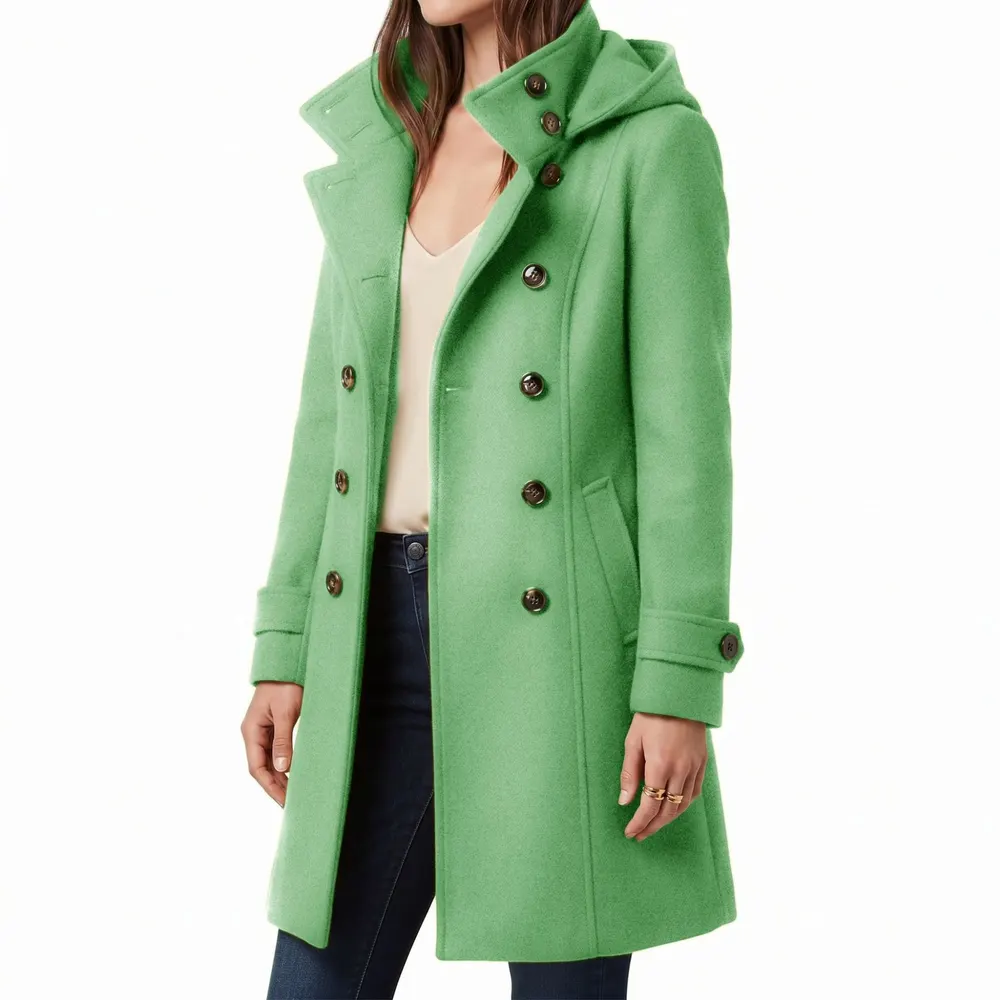 Double-Breasted Hooded Long Coat