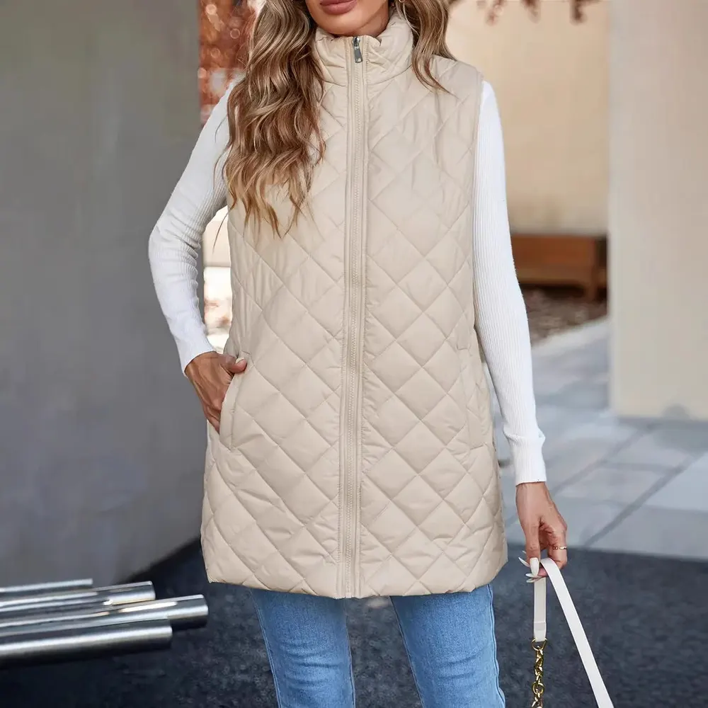 Mid-Length Lapel Padded Vest