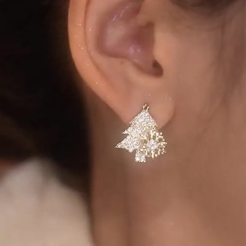 Rhinestone Christmas Tree and Snowflake Studs