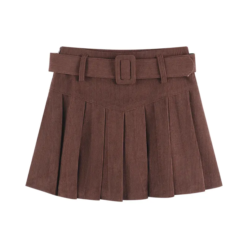 Pleated Corduroy A-Line Mini Skirt
