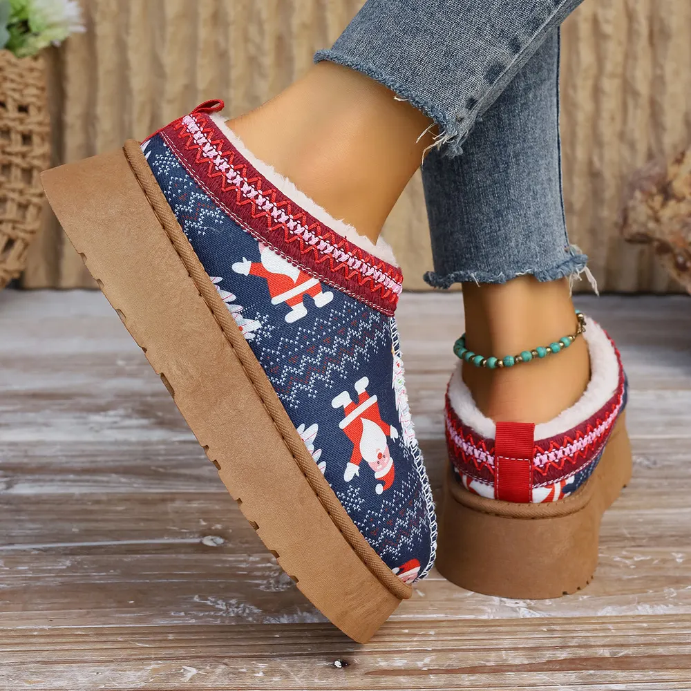 Cartoon Print Plush-Lined Ankle Boots