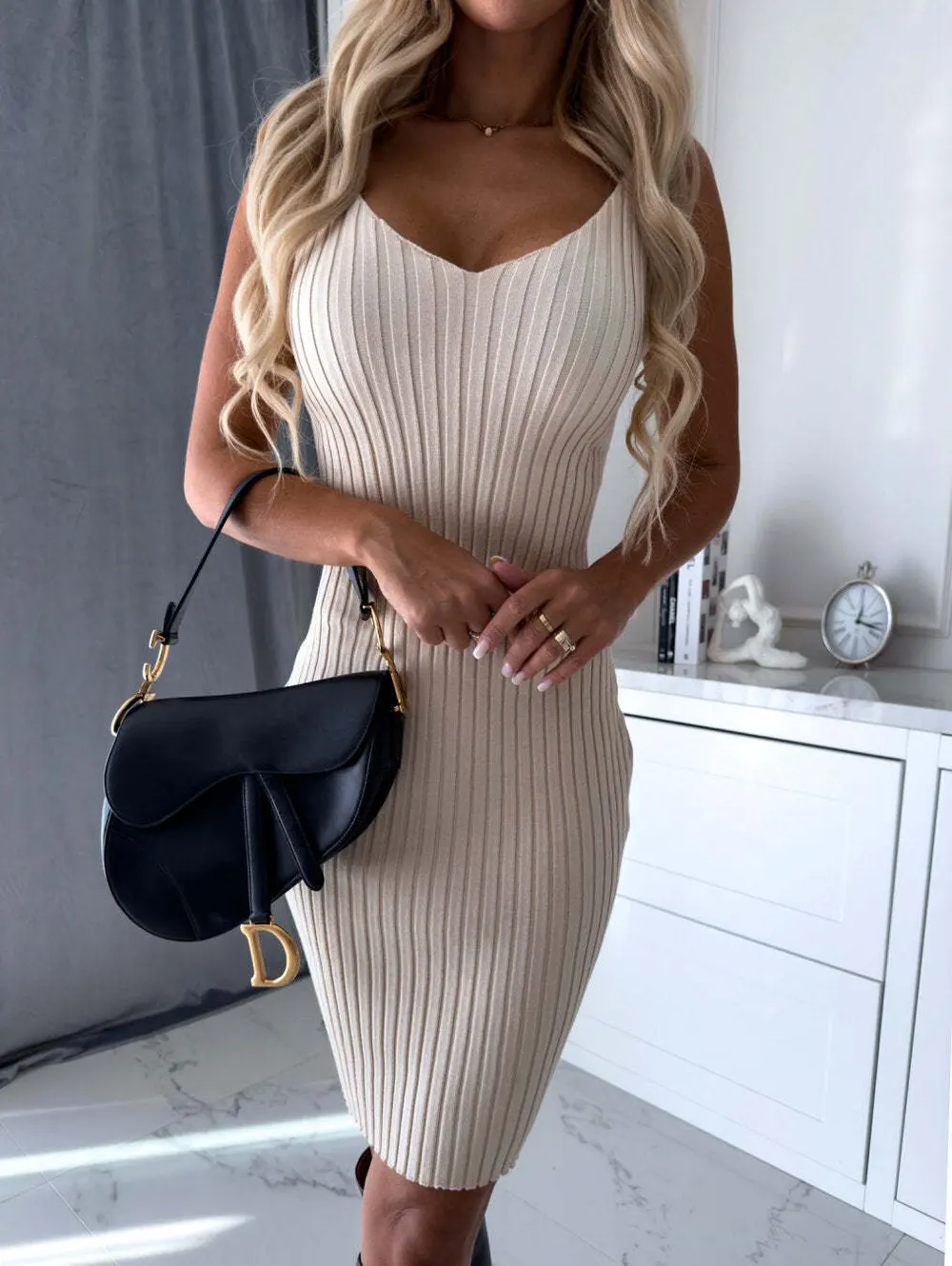 Long-Sleeve Top and Suspender Midi Skirt Set
