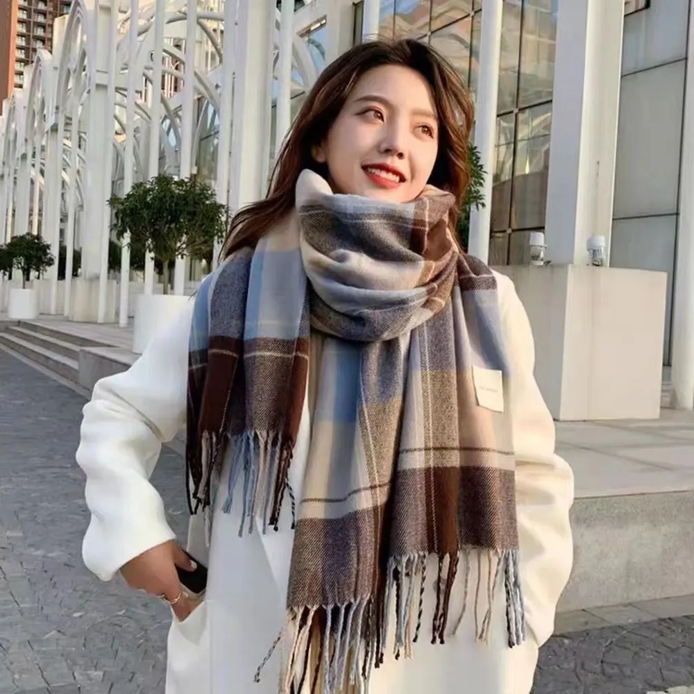Long Plaid Winter Scarf