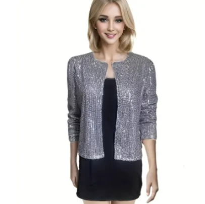 Sequin Cropped Jacket with Stitch Detail