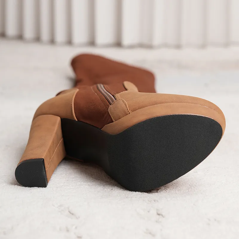 Over-the-Knee Suede Boots with Square Heel