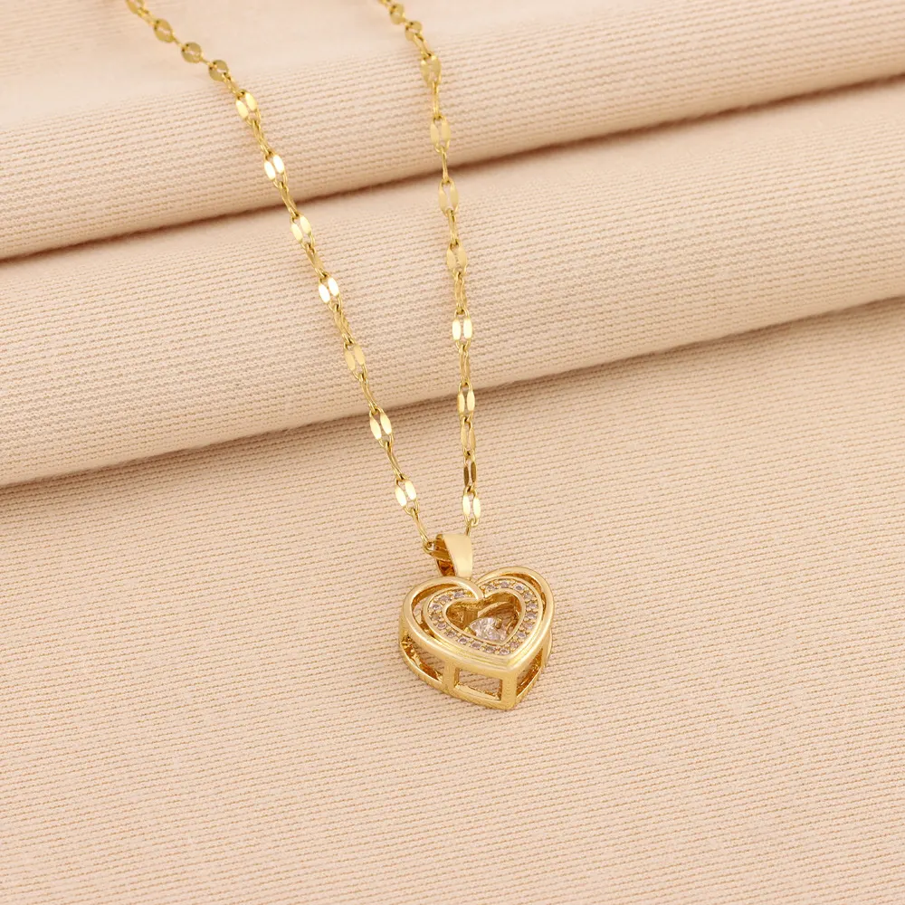 Rhinestone Heart Layered Necklace