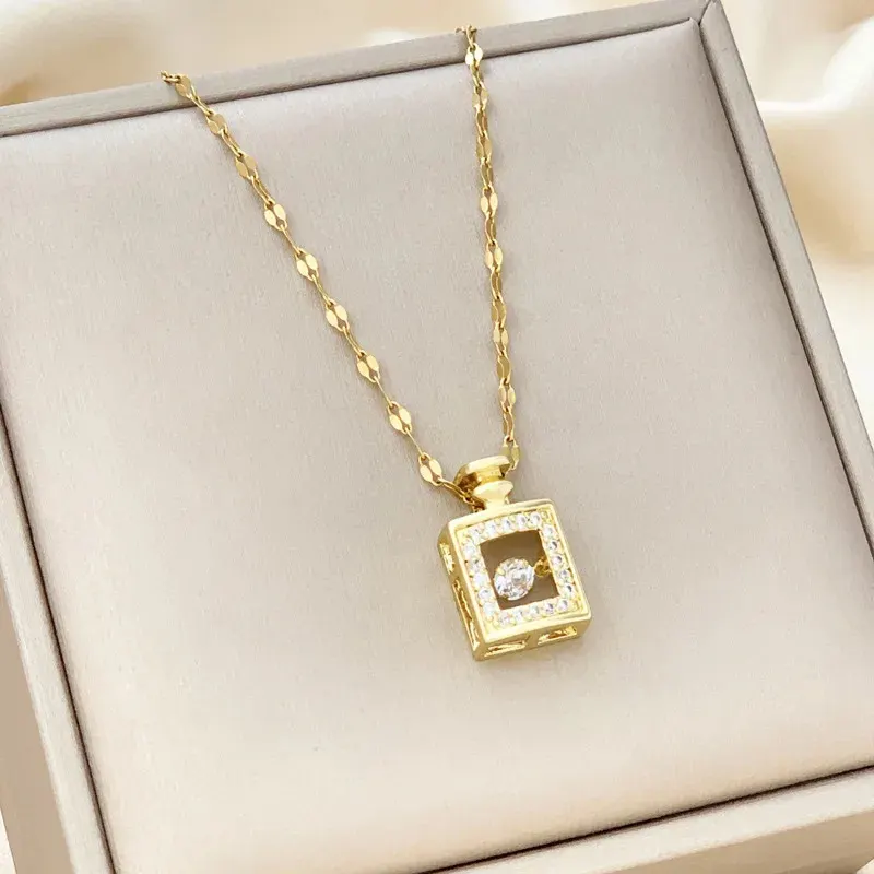 Titanium Steel Zircon Charm Necklace