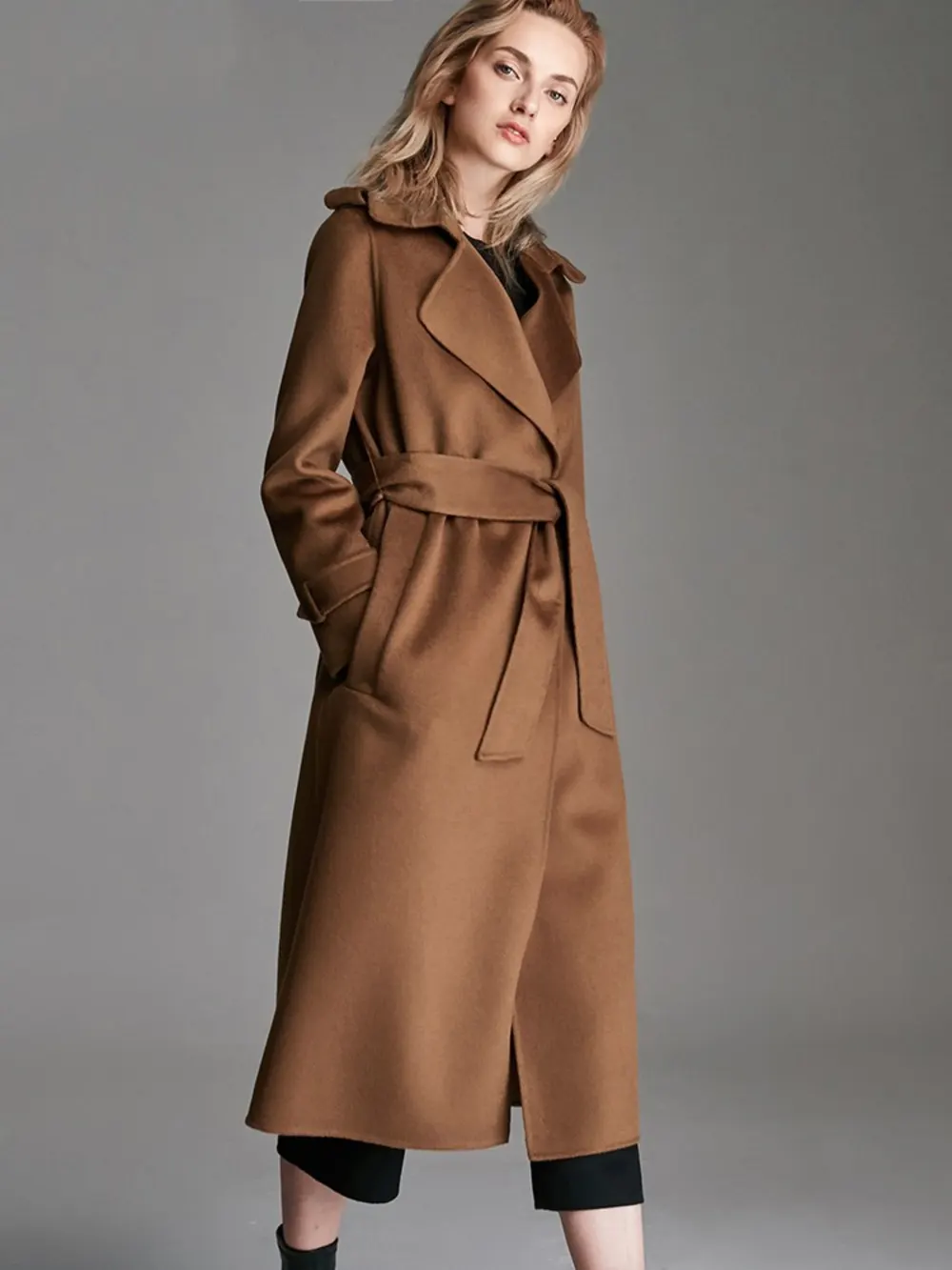 Knee-Length Wool Cashmere Jacket