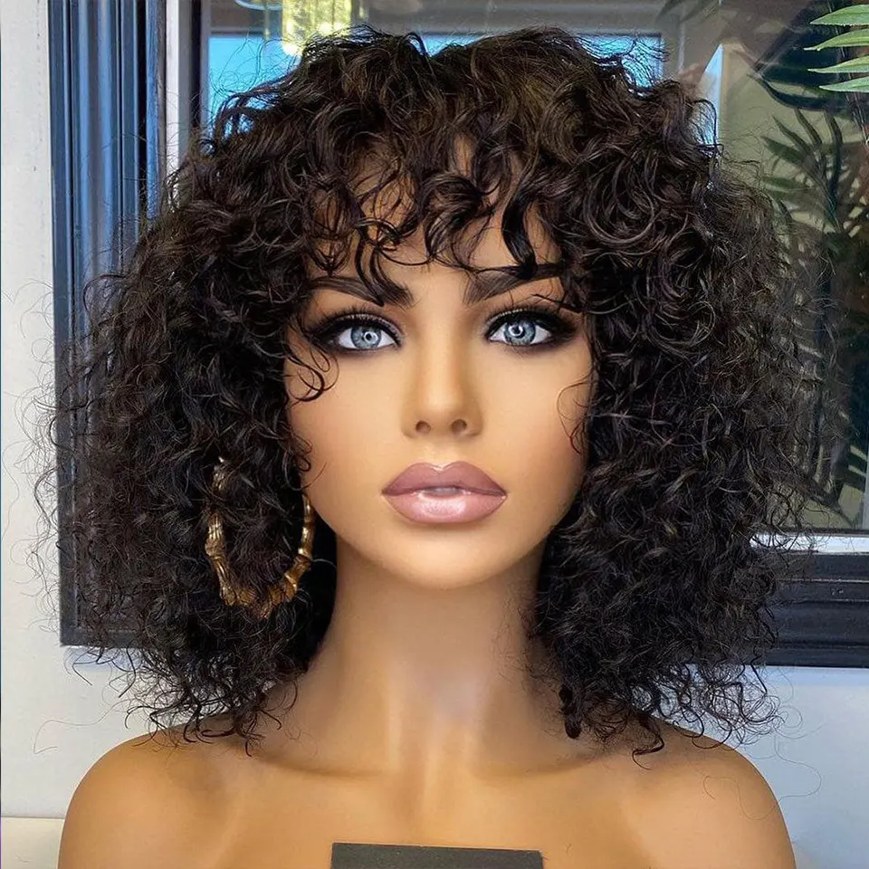 Water Wave Human Hair Wig with Fringe
