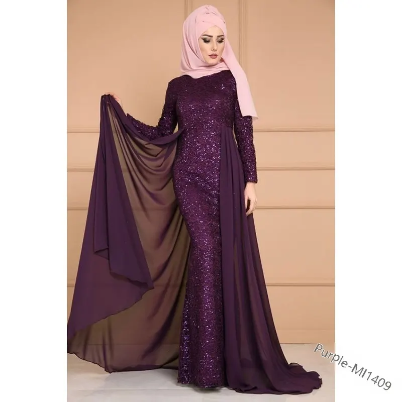 Long Sleeve Sequin Fish Tail Gown