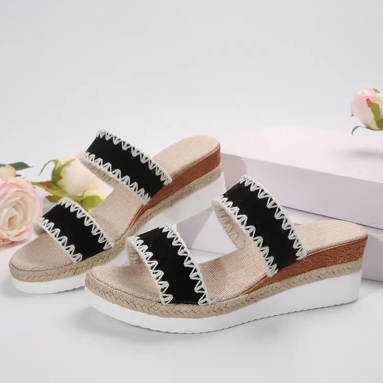 Suede Hemp Rope Wedge Sandals