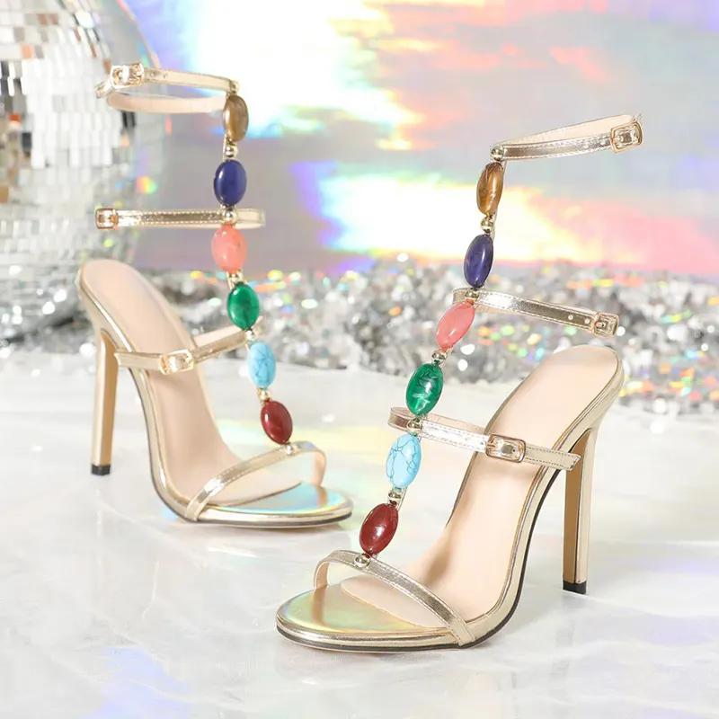 Beaded Buckle Stiletto Sandals