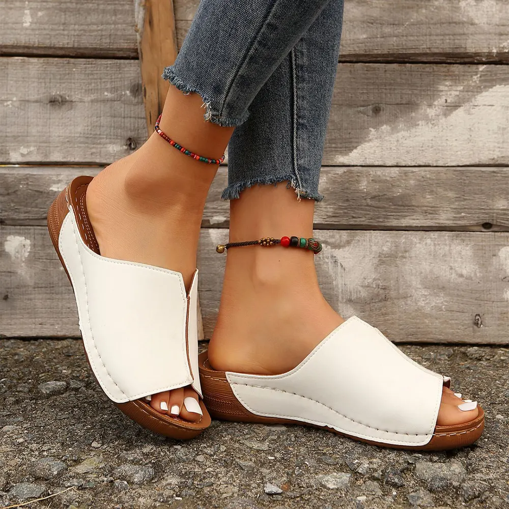 Peep-Toe Wedge Slide Sandal
