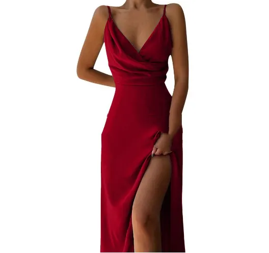 Midi Slip Dress with V-Neck and Slit