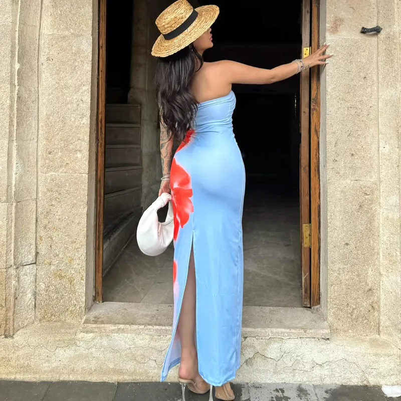 High-Waist Slit Column Maxi Dress