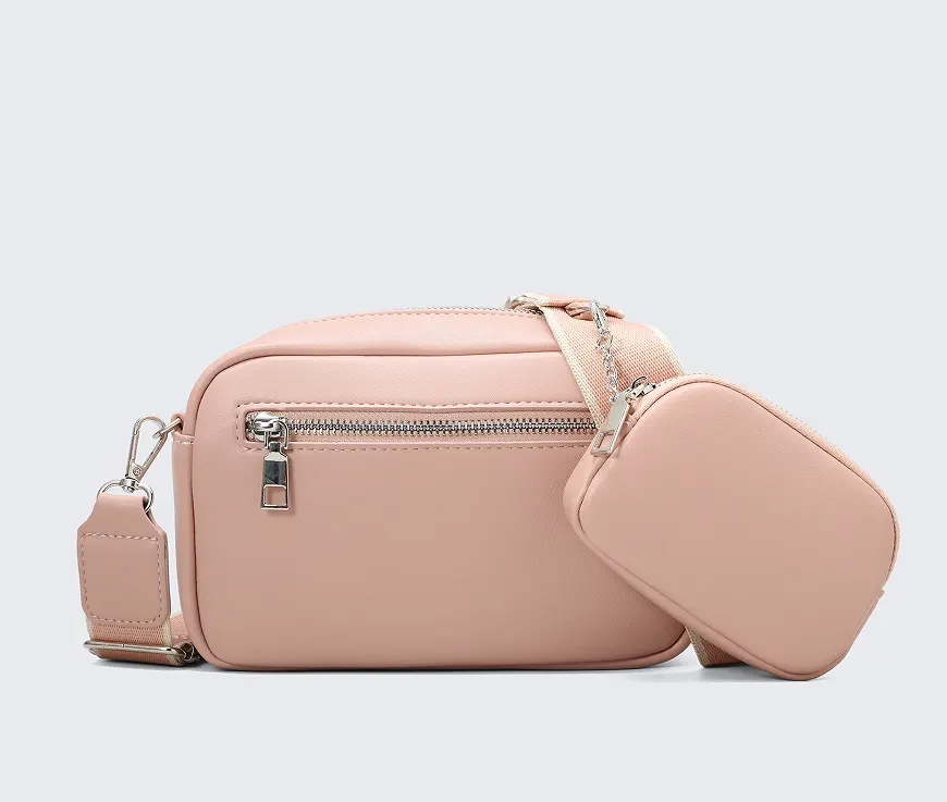 Woven Panel PU Shoulder Bag