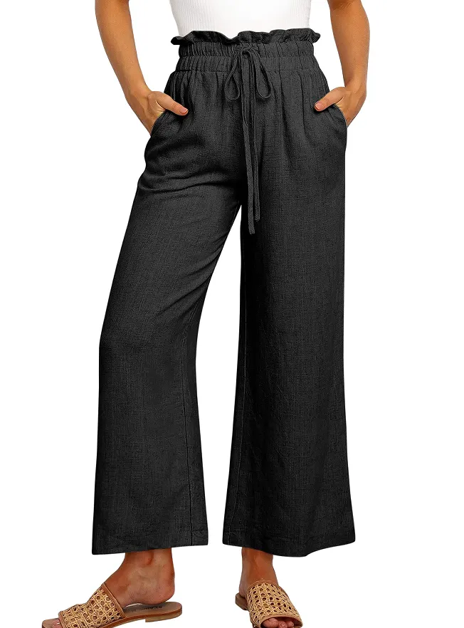 Lace-Up Wide Leg Cropped Trousers