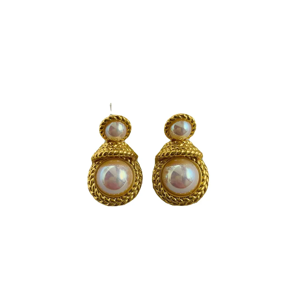 Vintage Shell Bead Bronze Earrings