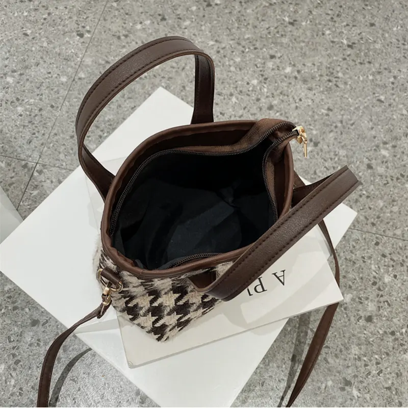 Houndstooth Wool Shoulder Bag