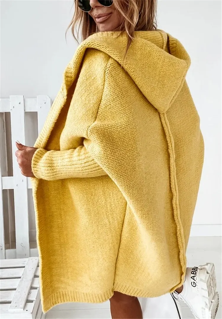 Hooded Bat Sleeve Knit Cardigan
