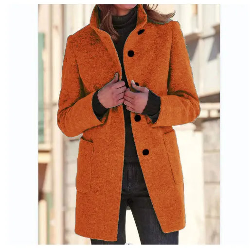 Stand Collar Button Coat with Pockets