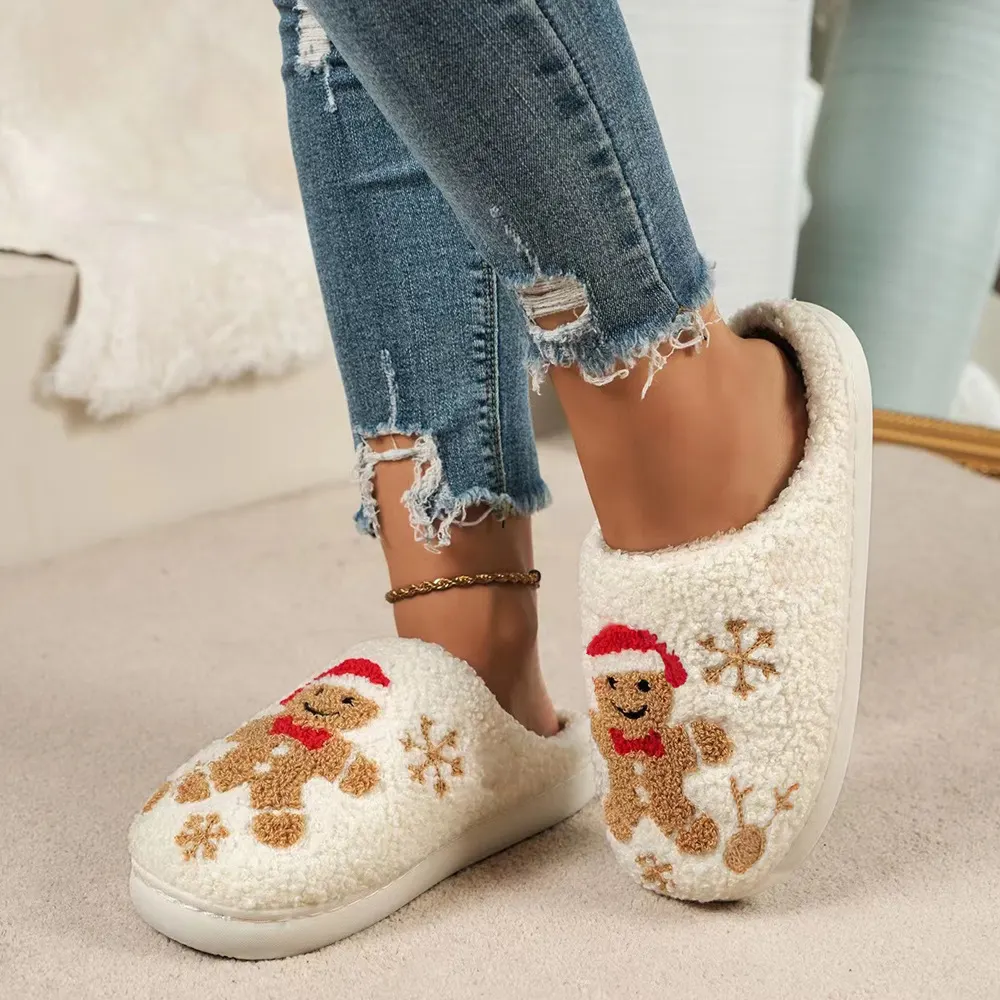 Snowflake Gingerbread Plush House Slippers