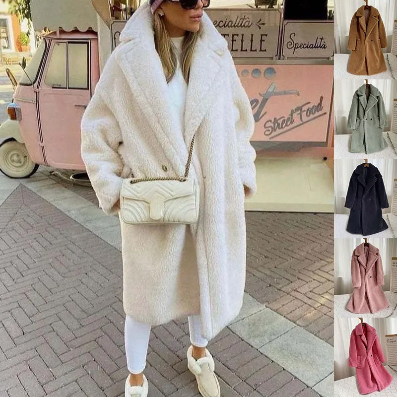 Longline Lapel Faux Fur Coat