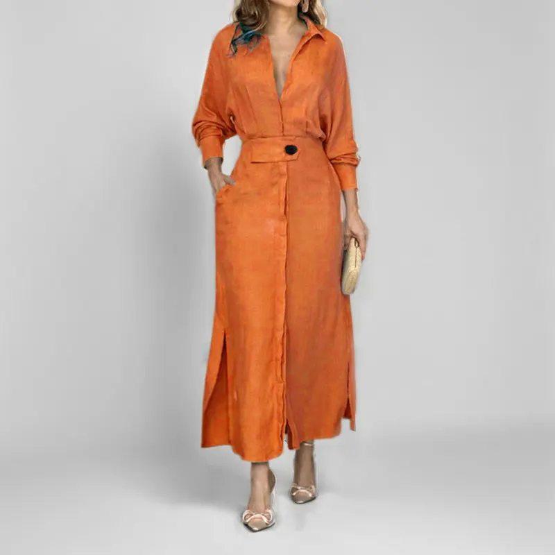 Tied Waist Asymmetric Shirt Dress