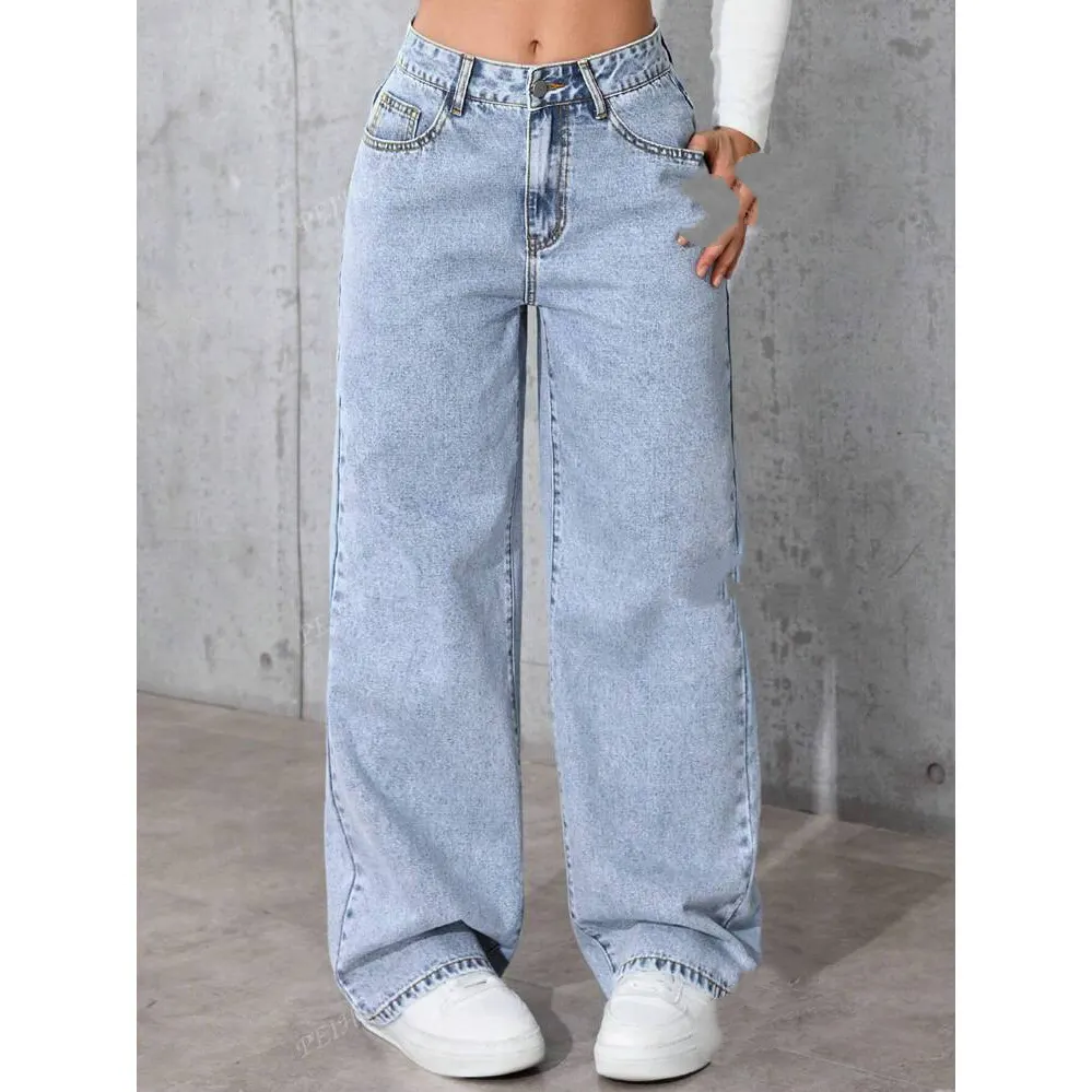 High Waist Ripped Straight Jeans
