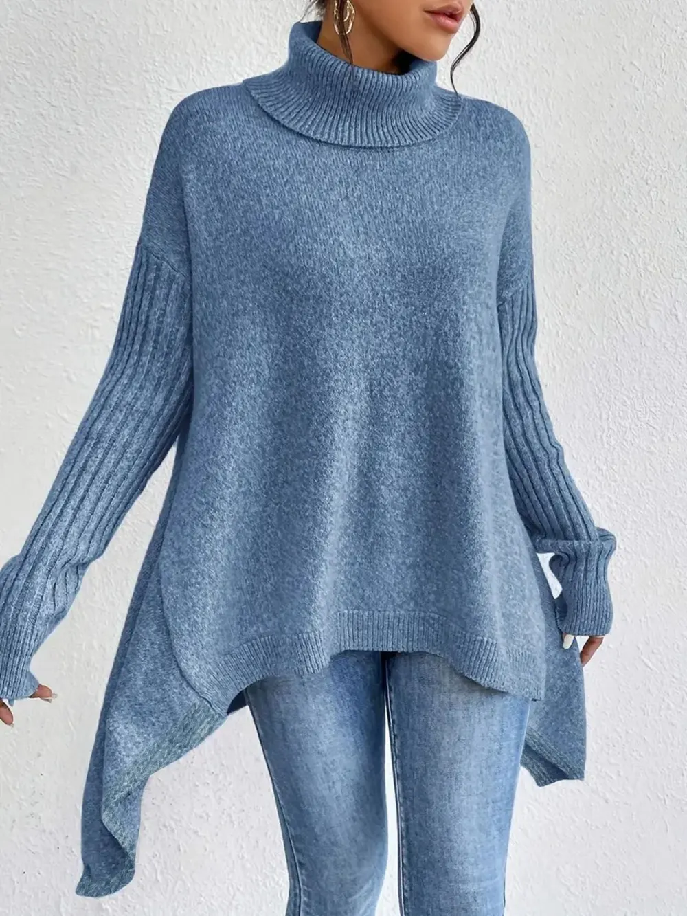 Relaxed Turtleneck Knit Sweater