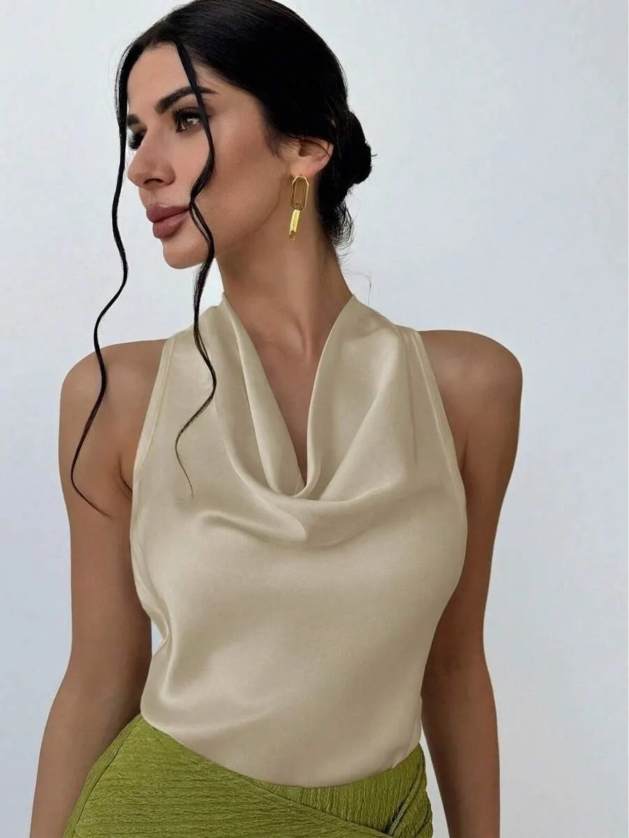 Pleated Solid Halter Vest Top