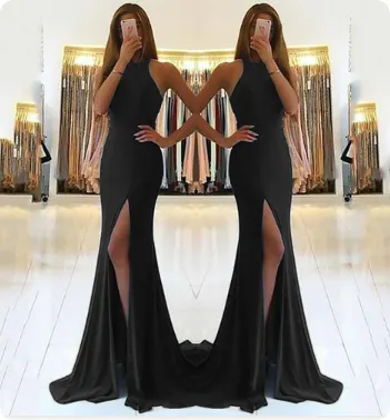 Halter Neck Knit Evening Dress
