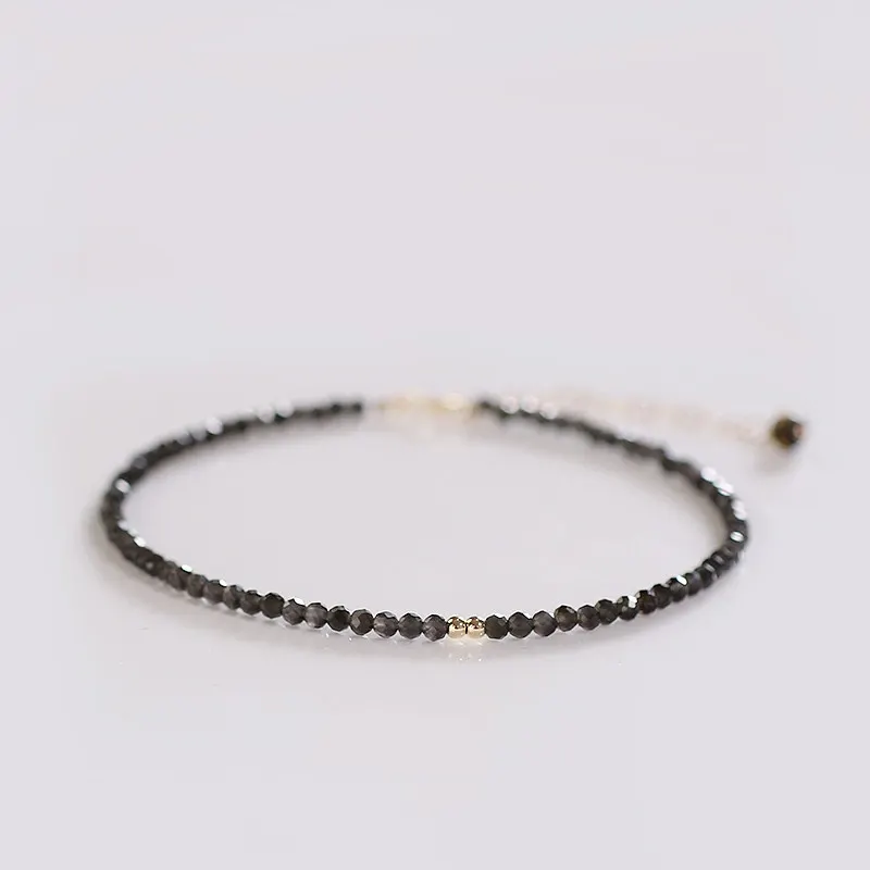 Obsidian Bead Anklet with Extension Chain
