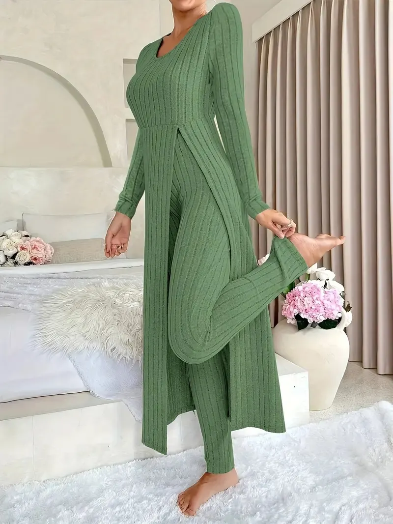 Striped Plaid Split Sleeve Two-Piece Set