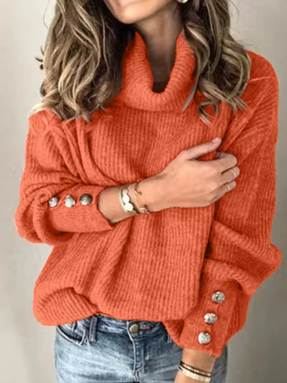 Cotton Blend Turtleneck Sweater