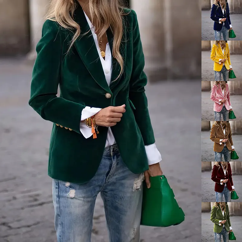 Velvet Lapel Single-Breasted Blazer