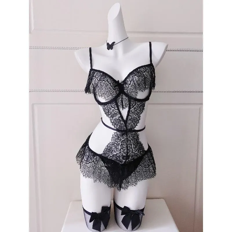 Textured Lace Bodysuit and Nightgown Set