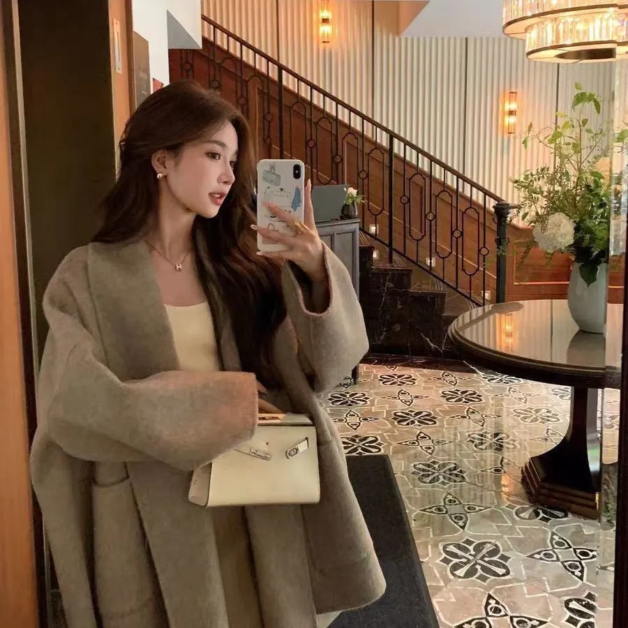 Double-Sided Wool Coat with Raglan Sleeves