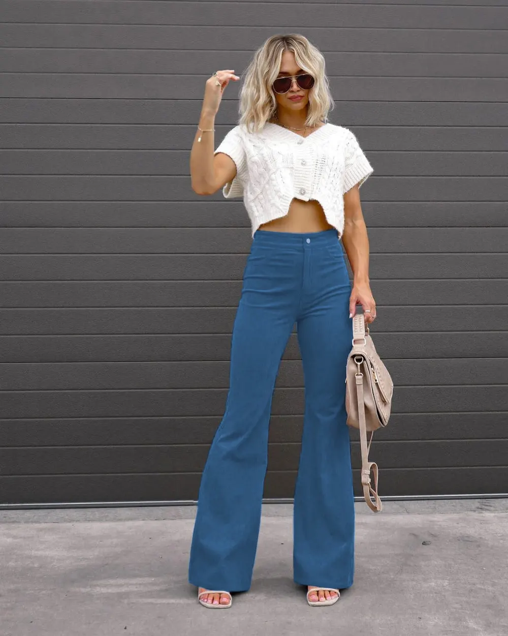 Corduroy Mid-Waist Flared Trousers