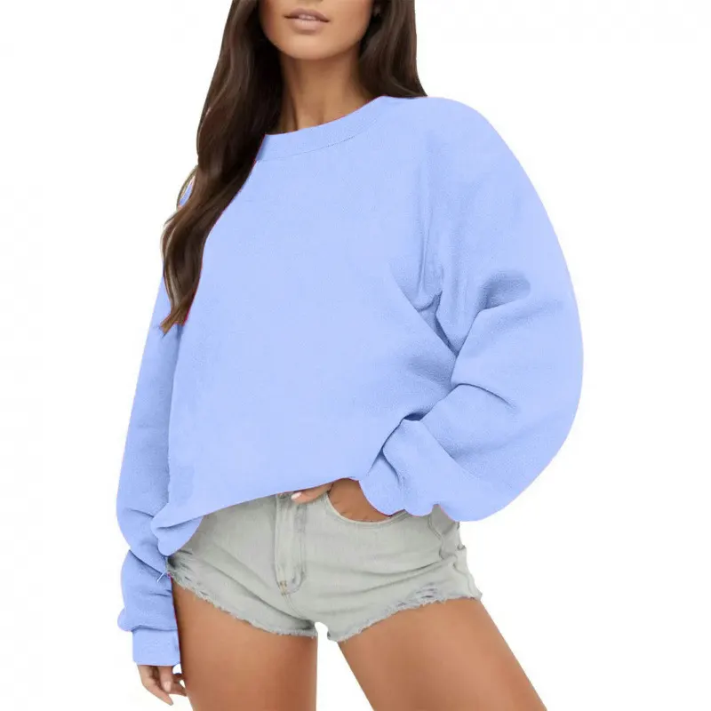 Fleece-Lined Cotton Blend Crew Neck Sweatshirt