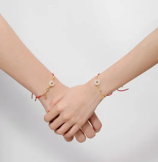 Red Cord Bracelet with Hetian Jade Buckle