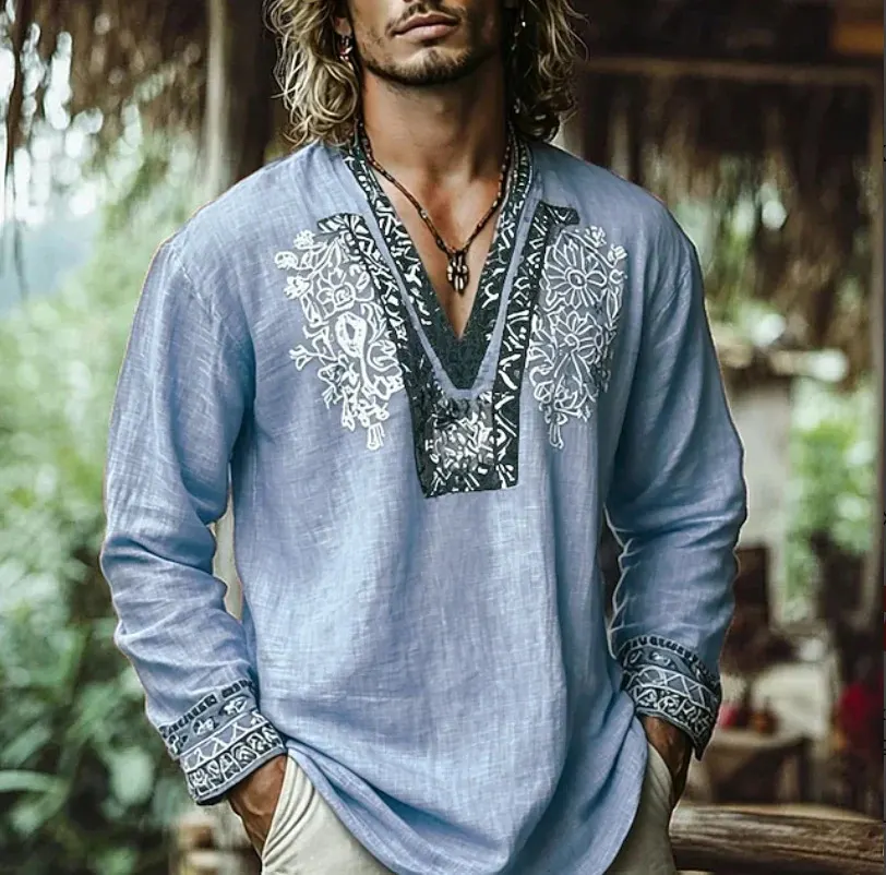 Cartoon Print V-Neck Long Sleeve Shirt