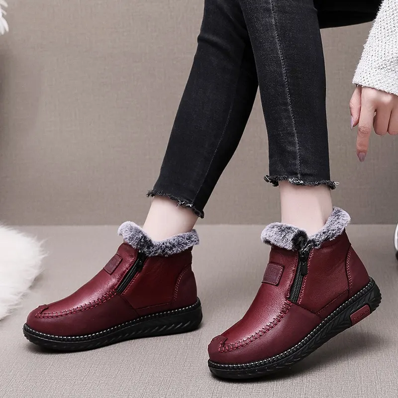 Fleece-Lined Faux Leather Mid-Cut Boot