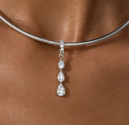 Rhinestone Teardrop Open Choker Necklace