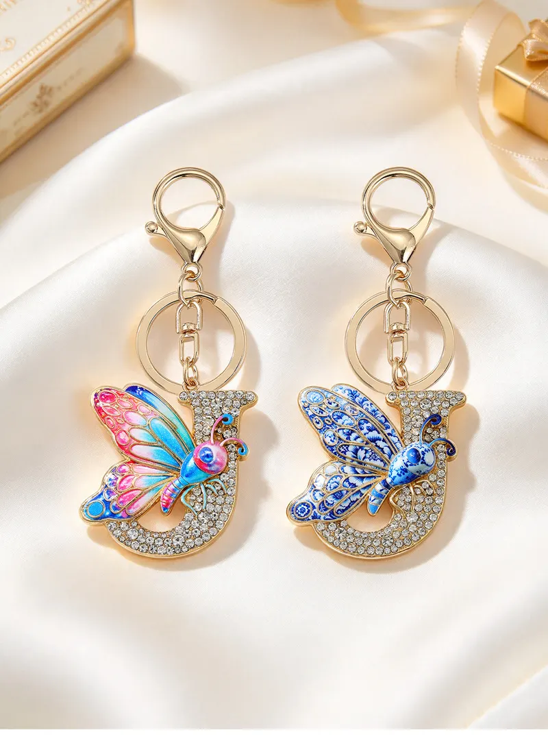 Retro Butterfly Letter J Bag Charm