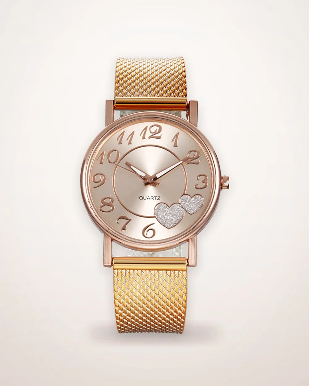 Heart-Shaped Gold Mesh Strap Watch