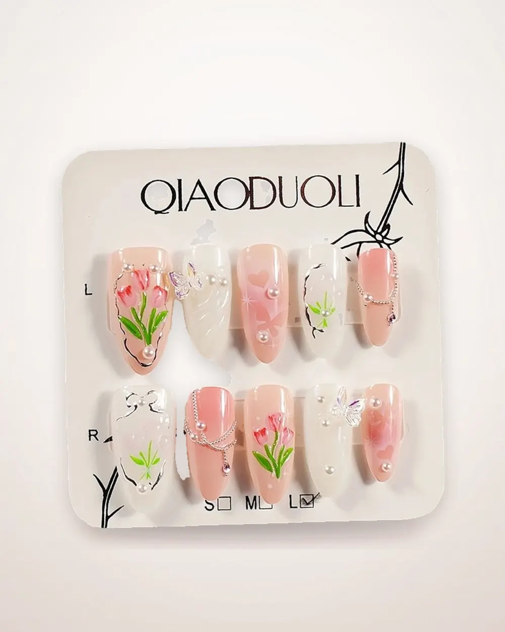 White 3D Tulip Press-On Nails